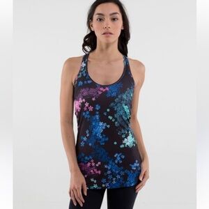 Lululemon Cool Racerback Floral Black Blue and Pink Tank Size 4